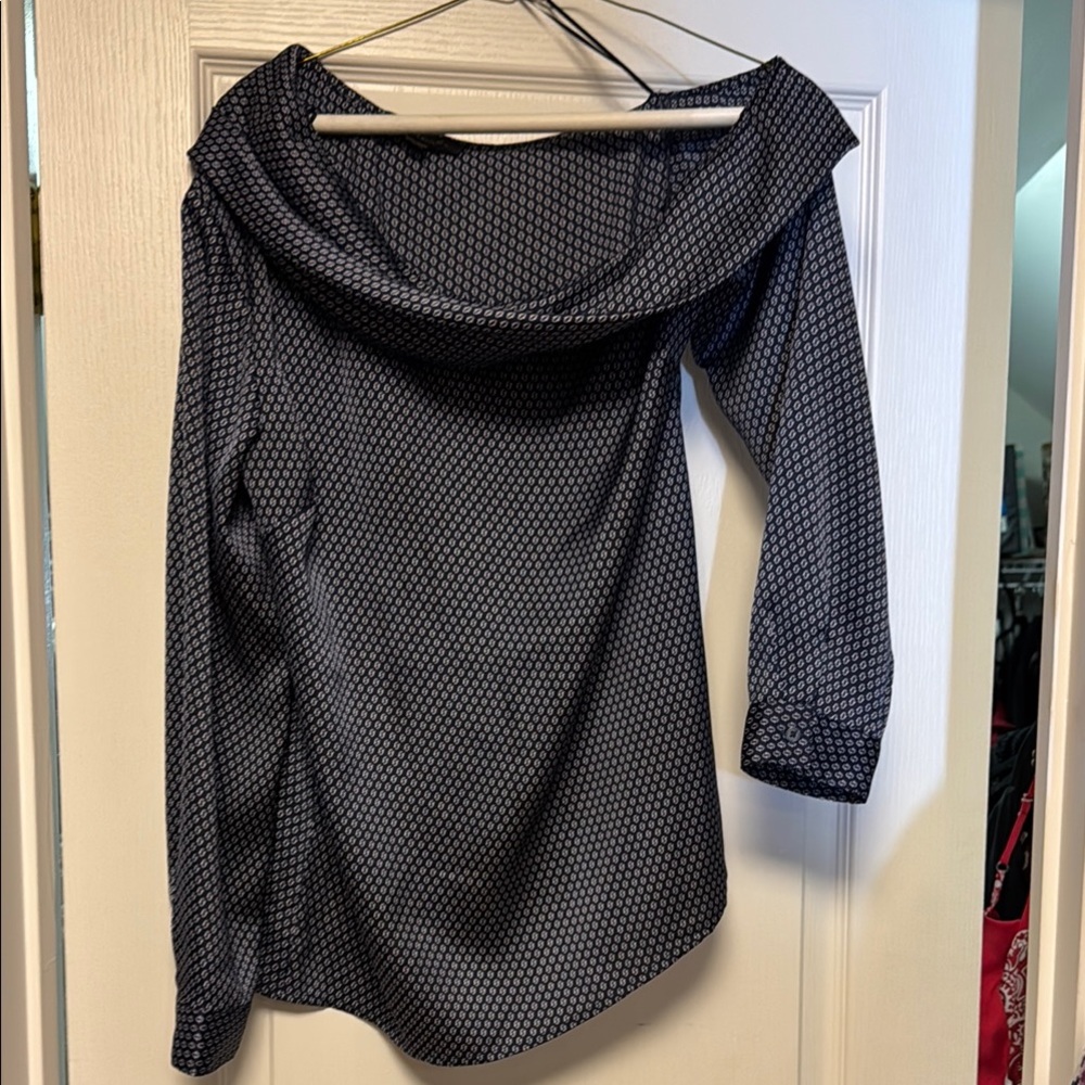 Banana Republic navy and White Asymmetrical Blouse
